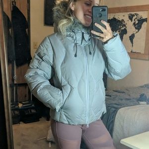 SALE Salomon cropped grey winter coat with fur